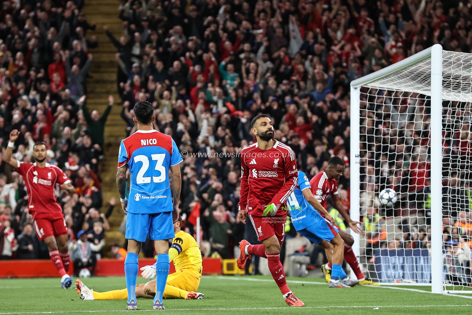 Mohamed Salah of Liverpool celebrates his goal to make it 2-0 during the UEFA Champions League, League Stage Liverpool vs Atletico Madrid at Anfield, Liverpool, United Kingdom, 17th September 2025

(Photo by Alfie Cosgrove/News Images)