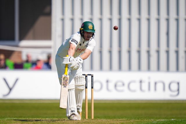 Ben Slater of Nottinghamshire plays and misses the ball during Leicestershire County Cricket Club vs Nottinghamshire County Cricket Club in Country Cricket Division One Day 1 at Grace Road, Leicester, United Kingdom on 01 May 2026

(Photo by Maynard Manyowa/News Images)