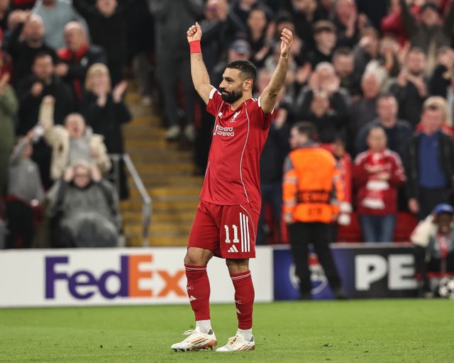 Mohamed Salah of Liverpool celebrates his goal to make it 4-0 and notches up his 50th Champions League goal during the UEFA Champions League last 16 second leg match Liverpool vs Galatasaray at Anfield, Liverpool, United Kingdom on 18 March 2026

(Photo by Alfie Cosgrove/News Images)