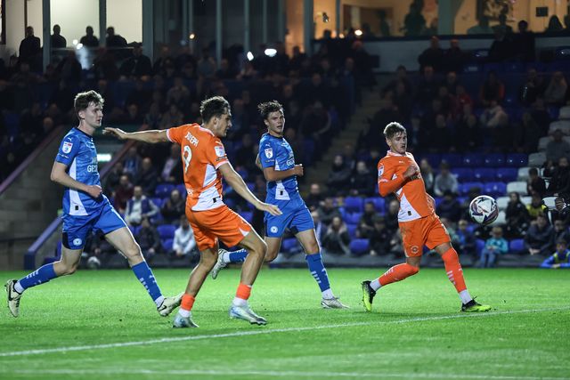Kyle Joseph of Blackpool scores to make it 2-1 during the Sky Bet League 1 match Peterborough United vs Blackpool at Weston Homes Stadium, Peterborough, United Kingdom, 22nd October 2024

(Photo by Mark Cosgrove/News Images)