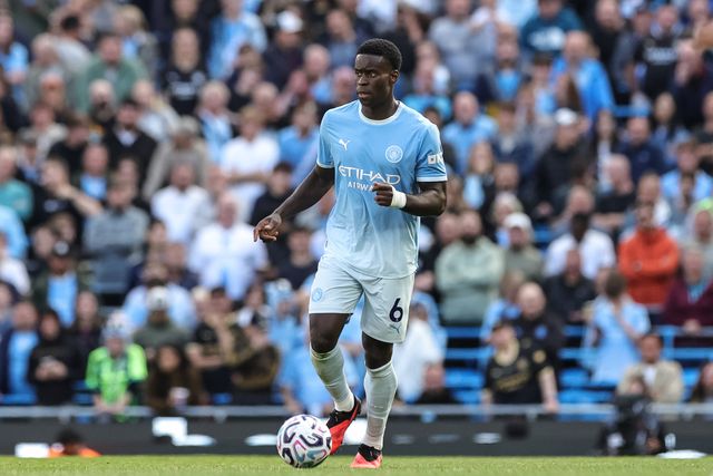Marc Guehi of Manchester City with the ball during the Premier League match Manchester City vs Coventry City at Etihad Stadium, Manchester, United Kingdom on 05 September 2026

(Photo by Mark Cosgrove/News Images)