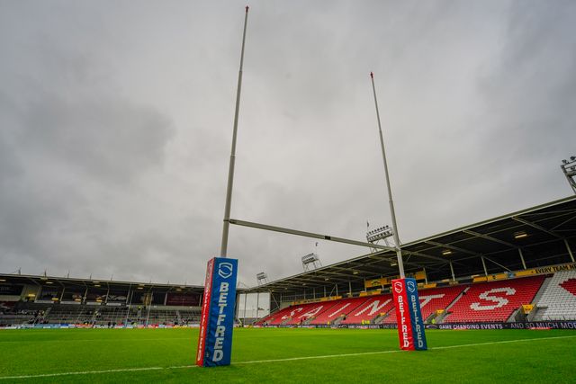 A general view of the pitch before kick off during the Betfred Super League round 14 match St Helens vs Warrington Wolves at The BrewDog Stadium, St Helens, United Kingdom on 11 June 2026

(Photo by Maynard Manyowa/News Images)