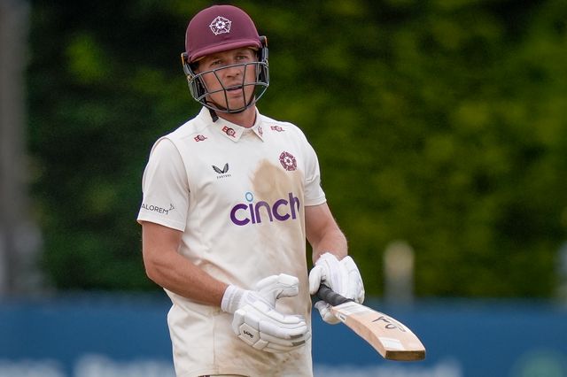 Nathan McSweeney of Northamptonshire celebrates reaching his 50 (half century) during the County Championship Division Two Derbyshire vs Northamptonshire day four match at The Central Co-Op County Ground, Derby, United Kingdom on 11 May 2026

(Photo by Maynard Manyowa/News Images)