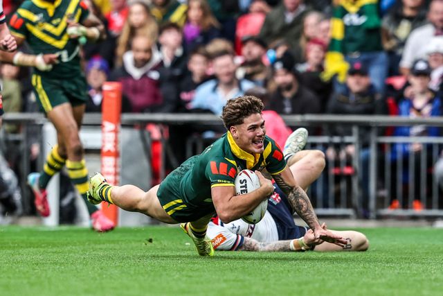 Reece Walsh of Australia goes over for a try during the The Ashes Series 2025 England vs Australia at Wembley Stadium, London, United Kingdom, 25th October 2025

(Photo by Alfie Cosgrove/News Images)