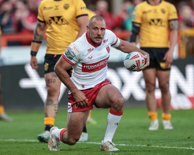 Karl Lawton of Hull KR celebrates his try during the Betfred Super League round 10 match Hull KR vs Castleford Tigers at Sewell Group Craven Park, Hull, United Kingdom on 30 April 2026

(Photo by Mark Cosgrove/News Images)