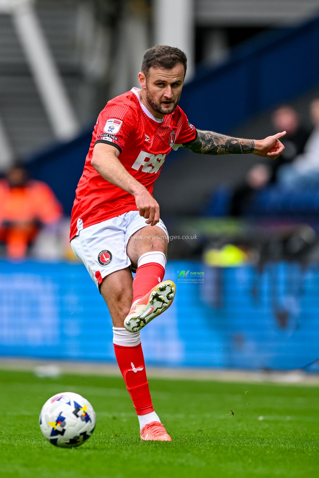 Macaulay Gillesphey of Charlton Athletic  passes the ball during the Sky Bet Championship match Preston North End vs Charlton Athletic at Deepdale, Preston, United Kingdom, 4th October 2025

(Photo by Adam Gee/News Images)
