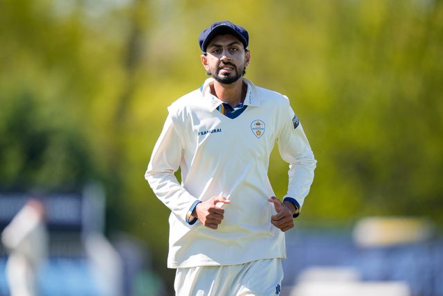 Shoaib Bashir of Derbyshire during the County Championship Division Two Derbyshire vs Gloucestershire at The Central Co-Op County Ground, Derby, United Kingdom on 24 April 2026

(Photo by Maynard Manyowa/News Images)