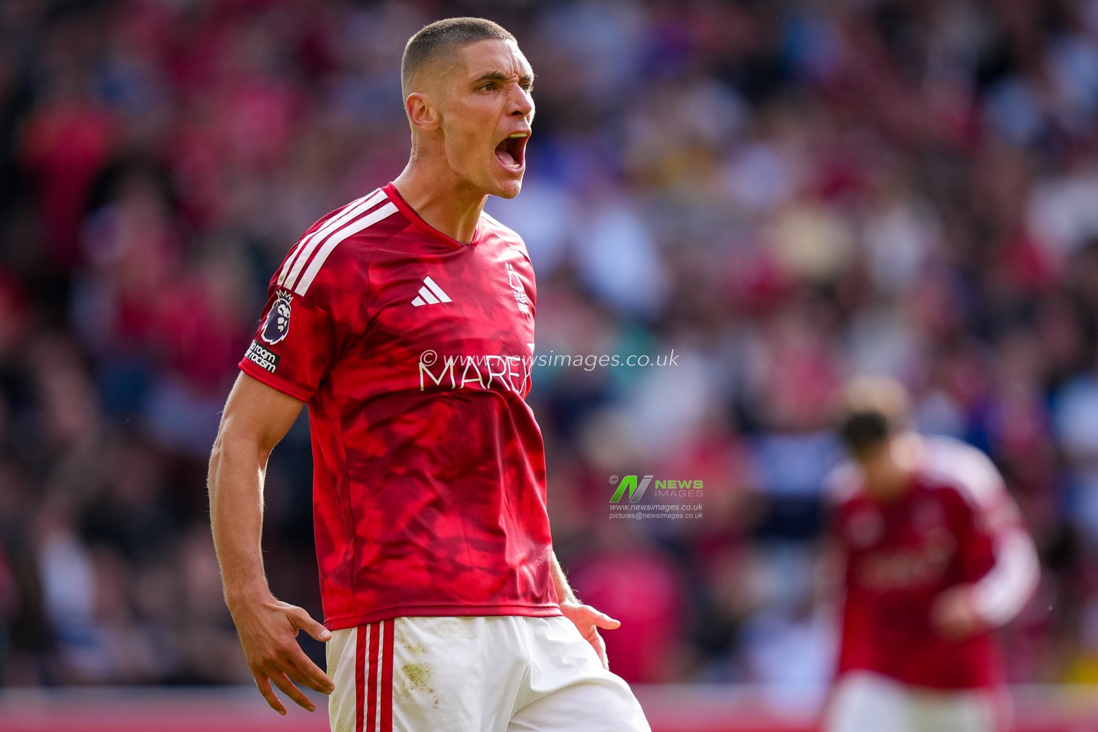 Nikola Milenković of Nottingham Forest gestures during the Premier League match Nottingham Forest vs Tottenham Hotspur at City Ground, Nottingham, United Kingdom on 05 September 2026

(Photo by Maynard Manyowa/News Images)