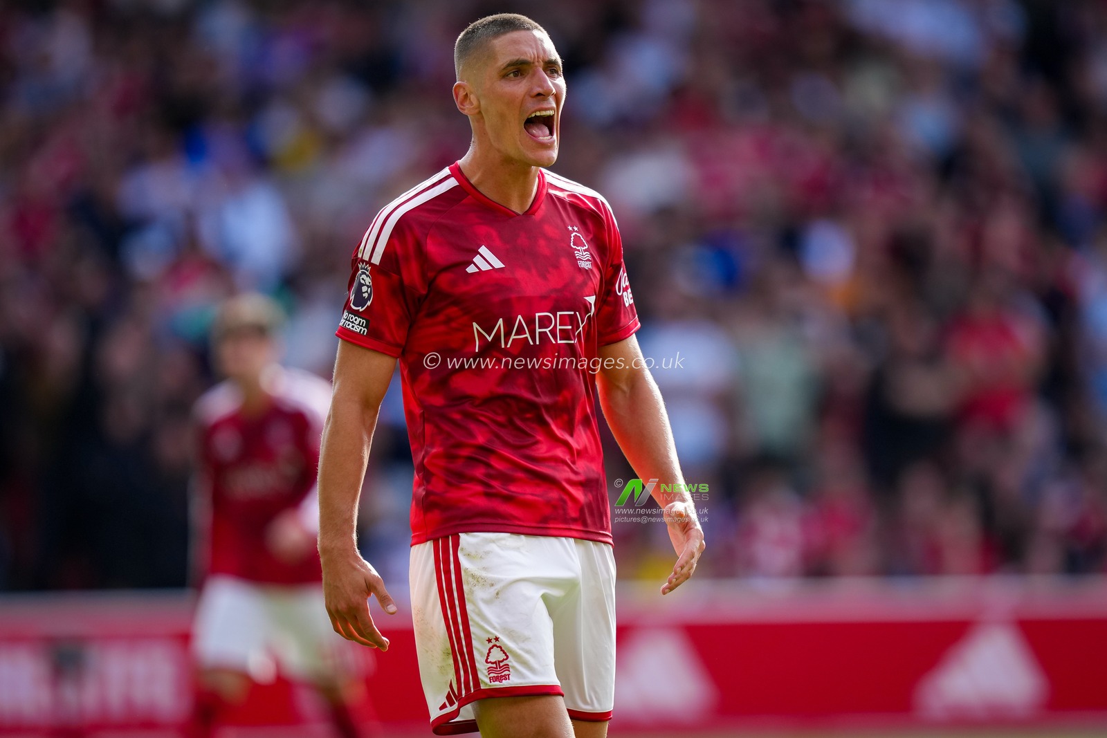 Nikola Milenković of Nottingham Forest gestures during the Premier League match Nottingham Forest vs Tottenham Hotspur at City Ground, Nottingham, United Kingdom on 05 September 2026

(Photo by Maynard Manyowa/News Images)