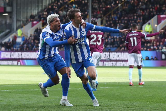 Mats Wieffer of Brighton & Hove Albion celebrates after scoring to make it 0-2 during the Premier League match Burnley vs Brighton & Hove Albion at Turf Moor, Burnley, United Kingdom on 11 April 2026

(Photo by Jorge Horsted/News Images)