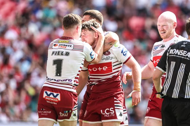 Jack Farrimond of Wigan Warriors celebrates his try during the Betfred Challenge Cup Final match Wigan Warriors vs Hull KR at Wembley Stadium, London, United Kingdom on 30 May 2026

(Photo by Alfie Cosgrove/News Images)