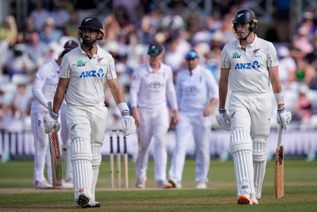 Will O'Rourke of New Zealand walks off after being trapped lbw by Gus Atkinson of England during the 3rd Rothesay Test Match Day 4 match England vs New Zealand at Trent Bridge, Nottingham, United Kingdom on 28 June 2026

(Photo by Maynard Manyowa/News Images)