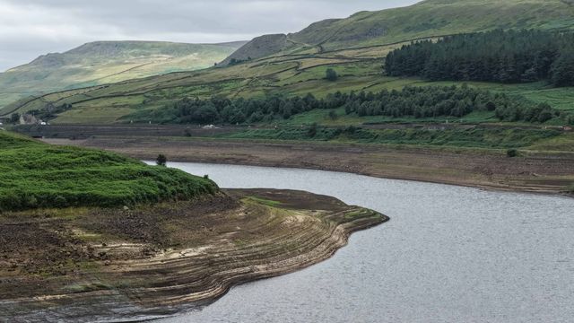 Woodhead Reservoir walter levels drop to one of the lowest points in recent times as grass and other plants start to grow on the Reservoir silt bed at Woodhead, Glossop, United Kingdom, 31st July 2025

(Photo by Mark Cosgrove/News Images)