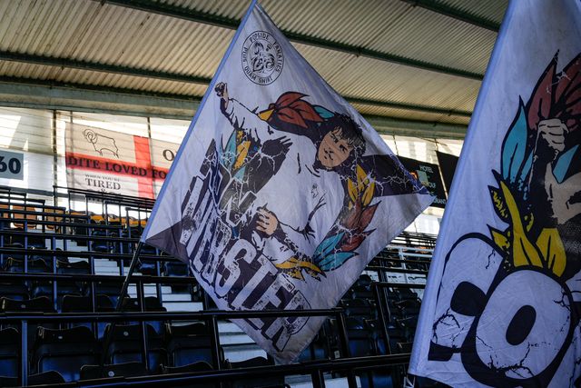 A general view of the showing he ultras flash during the Sky Bet Championship match Derby County vs Stoke City at Pride Park Stadium, Derby, United Kingdom on 06 April 2026

(Photo by Maynard Manyowa/News Images)