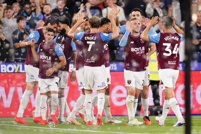 West Ham players celebrate Konstantinos Mavropanos of West Ham United goal during the Sky Bet Championship match West Ham United vs Wolverhampton Wanderers at London Stadium, London, United Kingdom on 01 September 2026

(Photo by Harvey Murphy/News Images)