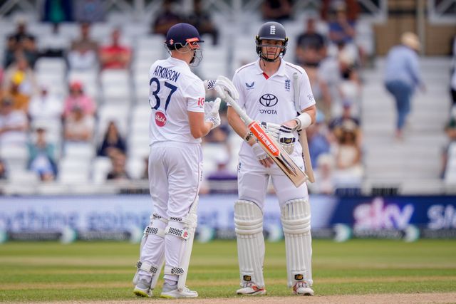 Mitchell Santner celebrates the wicket of Gus Atkinson of England trapped LBW during the 3rd Rothesay Test Match Day 5 match England vs New Zealand at Trent Bridge, Nottingham, United Kingdom on 29 June 2026

(Photo by Maynard Manyowa/News Images)