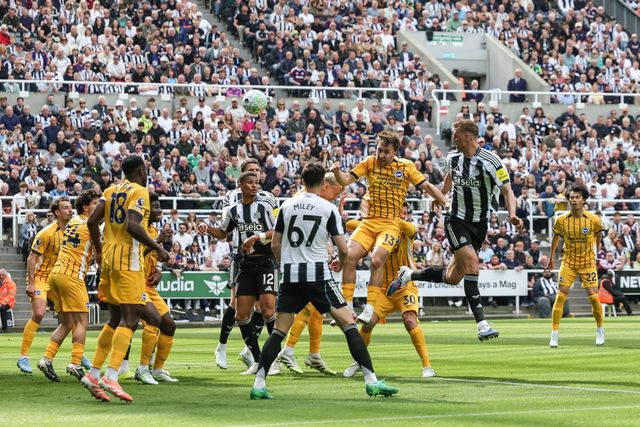 Dan Burn of Newcastle United scores to make it 2-0 during the Premier League match Newcastle Untied vs Brighton & Hove Albion at St. James's Park, Newcastle, United Kingdom on 02 May 2026

(Photo by Mark Cosgrove/News Images)