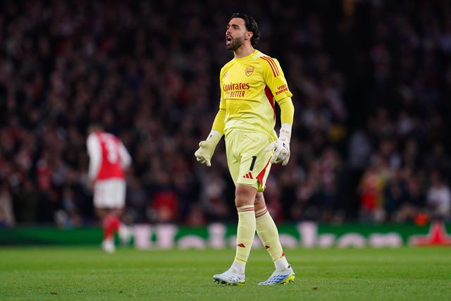 Arsenal goalkeeper David Raya during the UEFA Champions League Quarter Finals match Arsenal vs Sporting CP at Arsenal stadium, London, United Kingdom on 15 April 2026

(Photo by Harvey Murphy/News Images)