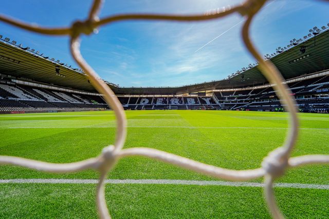 A general view of the pitch and stands during the Sky Bet Championship match Derby County vs Stoke City at Pride Park Stadium, Derby, United Kingdom on 06 April 2026

(Photo by Maynard Manyowa/News Images)