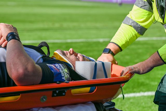 Harry Thacker of Bristol Bears on a stretcher following a neck injury during the Prem Rugby Cup match Bristol Bears vs Gloucester at Ashton Gate, Bristol, United Kingdom on 05 September 2026

(Photo by Alex Williamson/News Images)