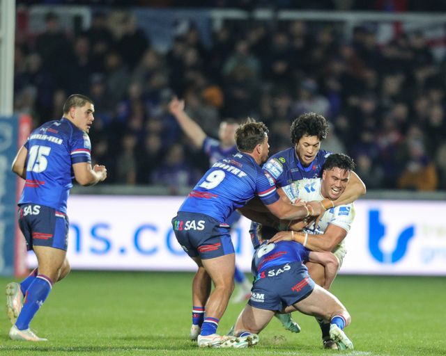 players collide during the Betfred Super League Round 1 match Wakefield Trinity vs Toulouse Olympique at DIY Kitchens Stadium, Wakefield, United Kingdom on 14 February 2026

(Photo by Richard Bierton/News Images)