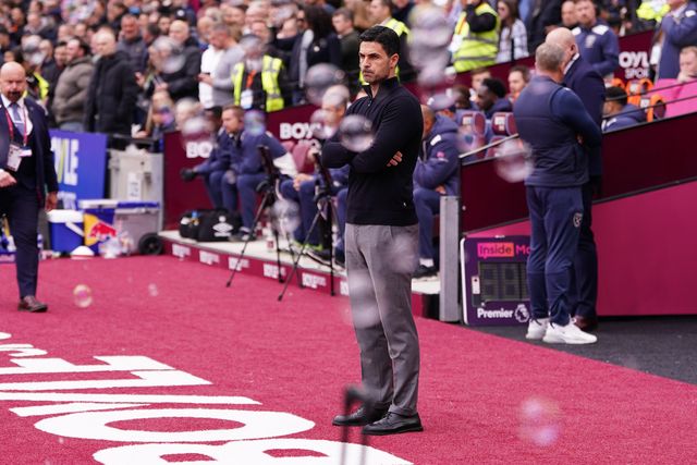 Mikel Arteta manager of Arsenal ahead of kick off during the Premier League match West Ham United vs Arsenal at London Stadium, London, United Kingdom on 10 May 2026

(Photo by Harvey Murphy/News Images)