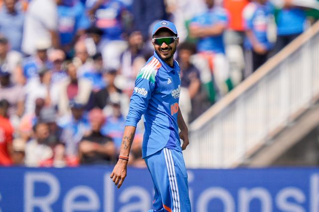 Axar Patel of India celebrates the wicket of Liam Dawson of England caught at the boundary during the 1st Metro Bank ODI match England vs India at Edgbaston, Birmingham, United Kingdom on 14 July 2026

(Photo by Maynard Manyowa/News Images)