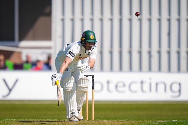 Ben Slater of Nottinghamshire plays and misses the ball during Leicestershire County Cricket Club vs Nottinghamshire County Cricket Club in Country Cricket Division One Day 1 at Grace Road, Leicester, United Kingdom on 01 May 2026

(Photo by Maynard Manyowa/News Images)