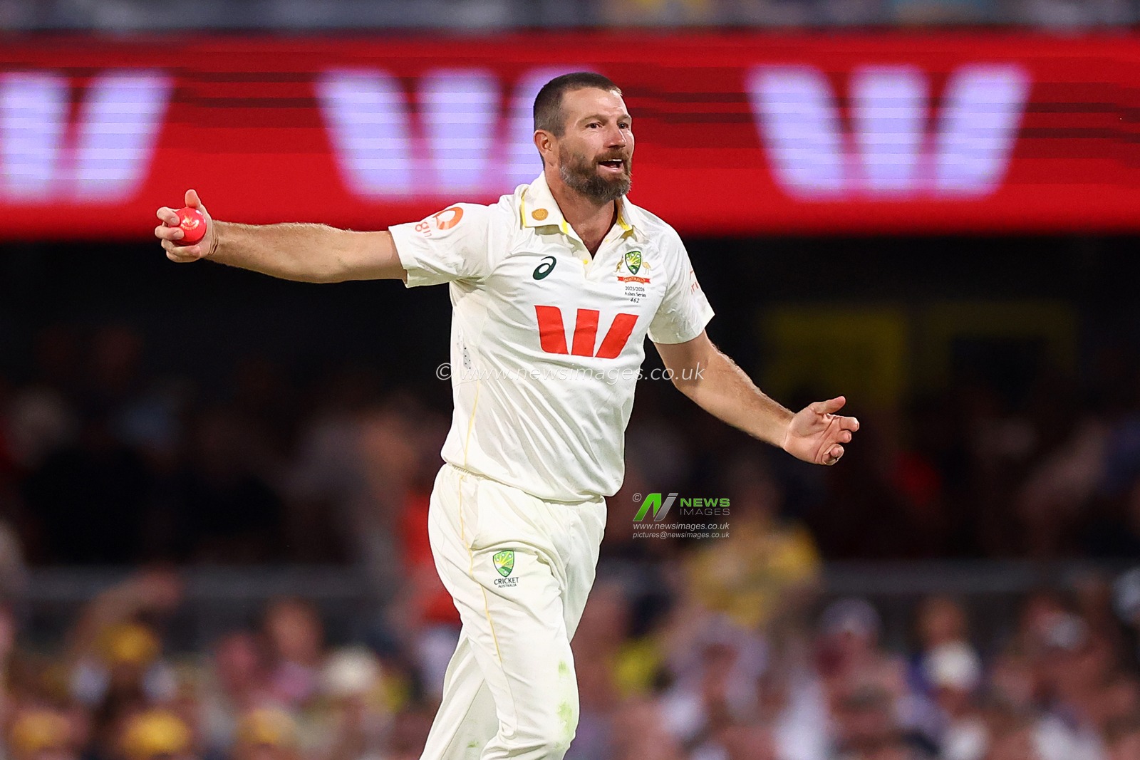 Michael Neser of Australia  dismisses Ollie Pope of England  during Day 3 of the Second Test in the NRMA Insurance Ashes Series Australia vs England at The Gabba, Brisbane Cricket Ground, Brisbane, Australia, 6th December 2025

(Photo by Patrick Hoelscher/News Images)

*** GER AUT SUI OUT ***