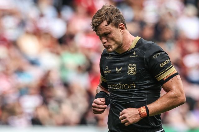 Liam Knight of Hull FC during the Betfred Super League Round 19 match Wigan Warriors vs Hull FC at The Brick Community Stadium, Wigan, United Kingdom, 19th July 2025

(Photo by Alfie Cosgrove/News Images)
