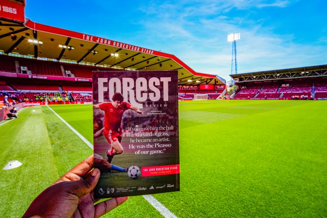 A general view of John Robertson in the match day program with the John Robertson stand in the background during the Premier League match Nottingham Forest vs Bournemouth at City Ground, Nottingham, United Kingdom on 24 May 2026

(Photo by Maynard Manyowa/News Images)