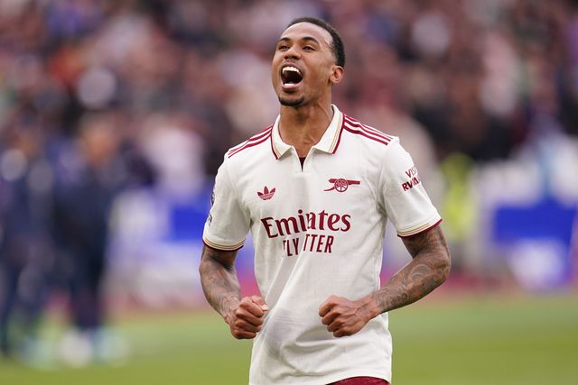 Gabriel of Arsenal celebrates win at full time during the Premier League match West Ham United vs Arsenal at London Stadium, London, United Kingdom on 10 May 2026

(Photo by Harvey Murphy/News Images)