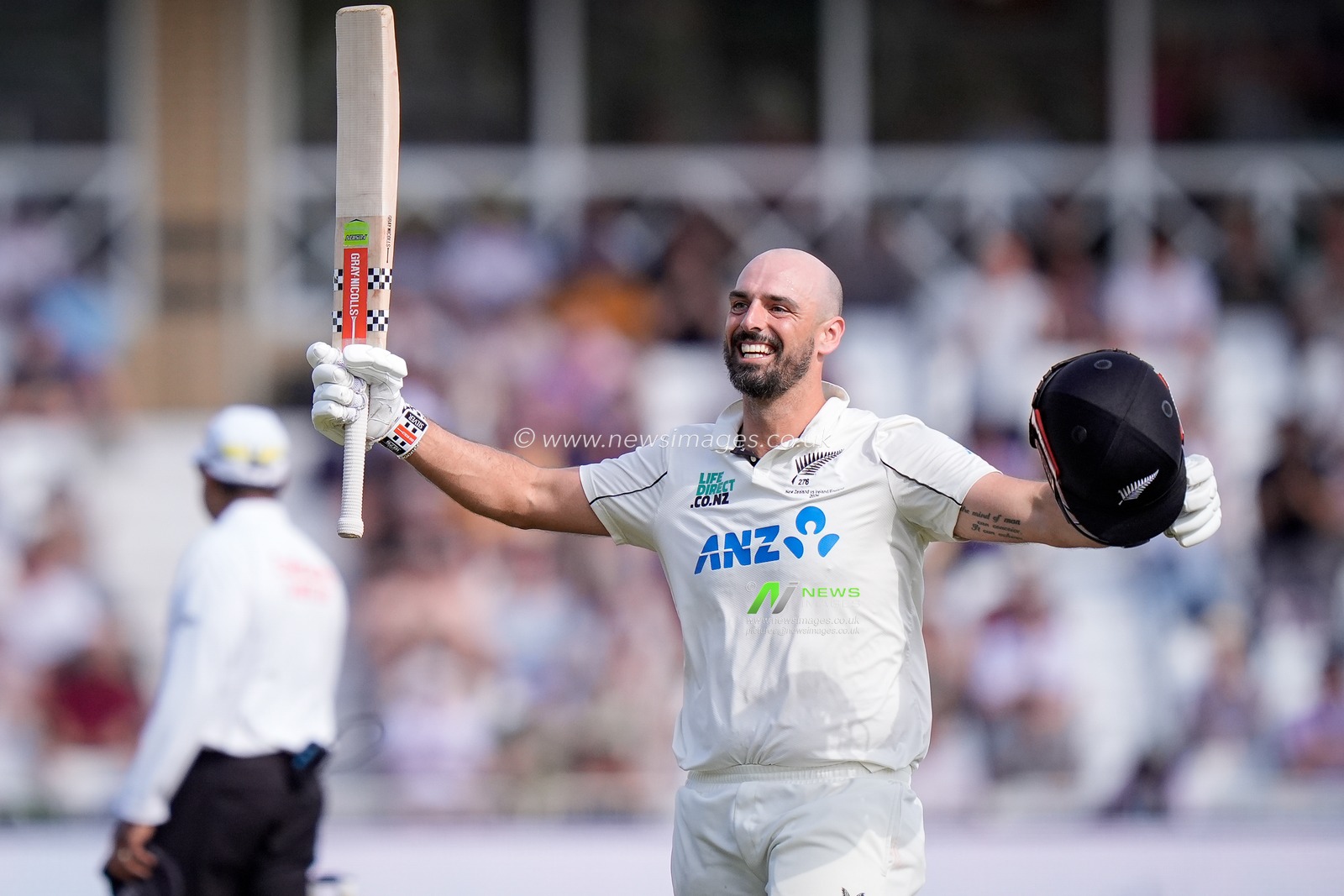 Daryl Mitchell of New Zealand celebrates scoring 100 runs as he reaches his century during the 3rd Rothesay Test Match Day 4 match England vs New Zealand at Trent Bridge, Nottingham, United Kingdom on 28 June 2026

(Photo by Maynard Manyowa/News Images)