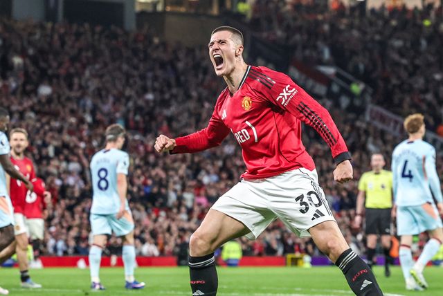 Benjamin Sesko of Manchester United celebrates his goal to make it 2-0 during the Premier League match Manchester United vs Brentford at Old Trafford, Manchester, United Kingdom on 27 April 2026

(Photo by Mark Cosgrove/News Images)