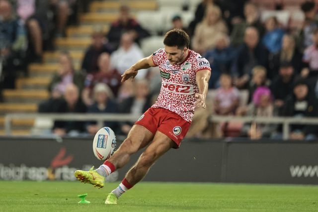 Ben Mcnamara of Leigh Leopards converts for a goal during the Betfred Super League Round 23 match Leigh Leopards vs Salford Red Devils at Leigh Sports Village, Leigh, United Kingdom, 22nd August 2025

(Photo by Mark Cosgrove/News Images)