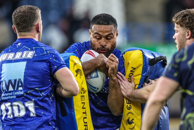 Toafofoa Sipley of Warrington Wolves in the pre-game warm up during the Betfred Super League round 10 match Huddersfield Giants vs Warrington Wolves at Accu Stadium, Huddersfield, United Kingdom on 02 May 2026

(Photo by Alfie Cosgrove/News Images)