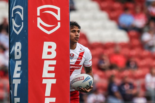 Tristan Sailor of St. Helens during pre-game warm up during the Betfred Super League round 19 match St Helens vs Leigh Leopards at Totally Wicked Stadium, St Helens, United Kingdom, 17th July 2025

(Photo by Alfie Cosgrove/News Images)