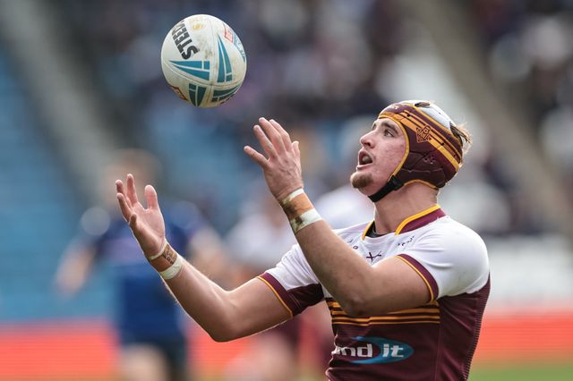 George Flanagan Jnr of Huddersfield Giants catches the high ball during the Betfred Super League Round 2 match Huddersfield Giants vs Wakefield Trinity at Accu Stadium, Huddersfield, United Kingdom on 22 February 2026

(Photo by Mark Cosgrove/News Images)