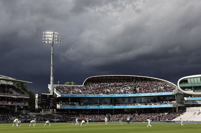 Summer storm clouds loom over Lords as England bat and New Zealand field during the 1st Rothesay Test Match Day 1 England vs New Zealand at Lords, London, United Kingdom on 04 June 2026

(Photo by Mark Cosgrove/News Images)