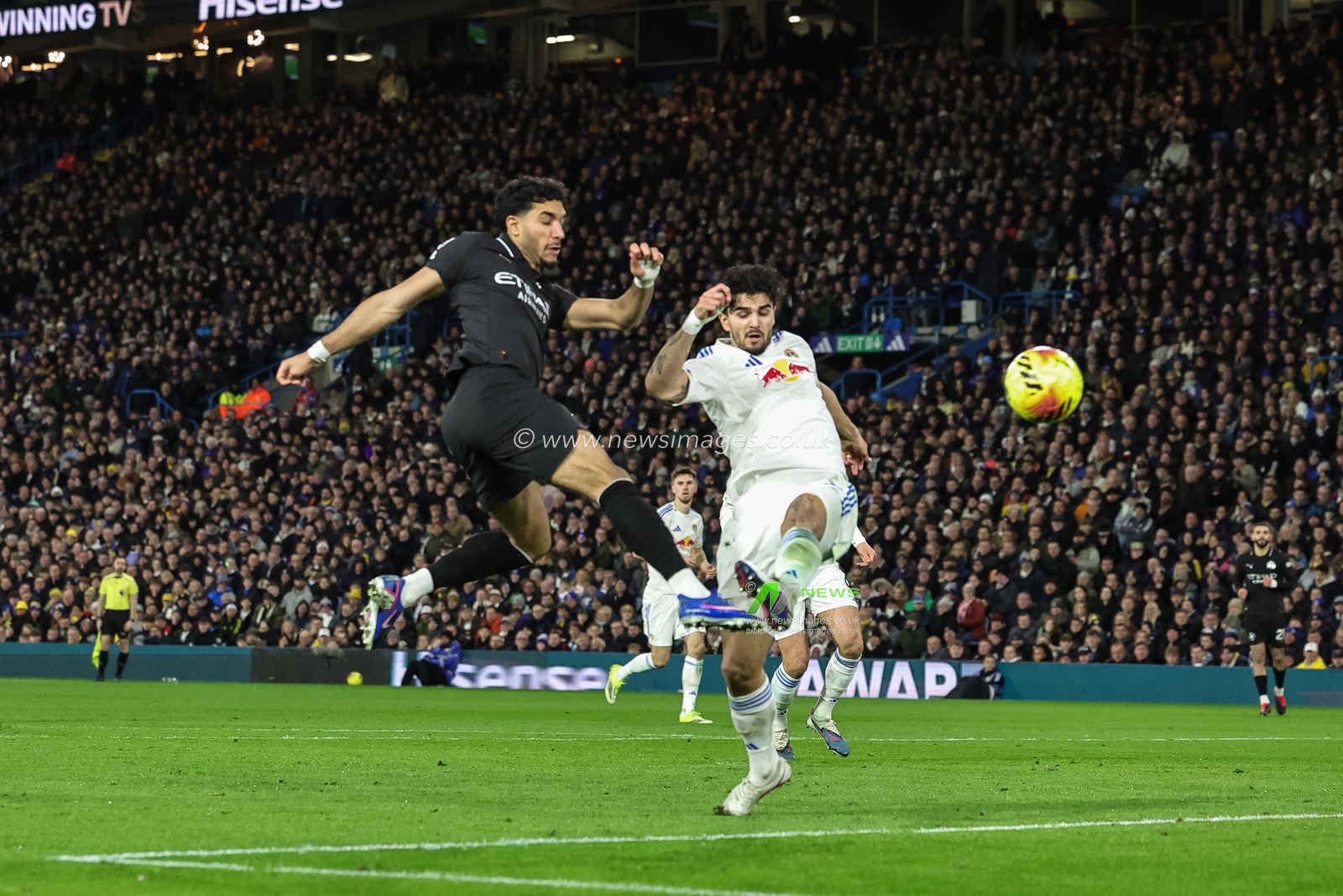 Omar Marmoush of Manchester City shoots on goal during the Premier League match Leeds United vs Manchester City at Elland Road, Leeds, United Kingdom on 28 February 2026

(Photo by Mark Cosgrove/News Images)