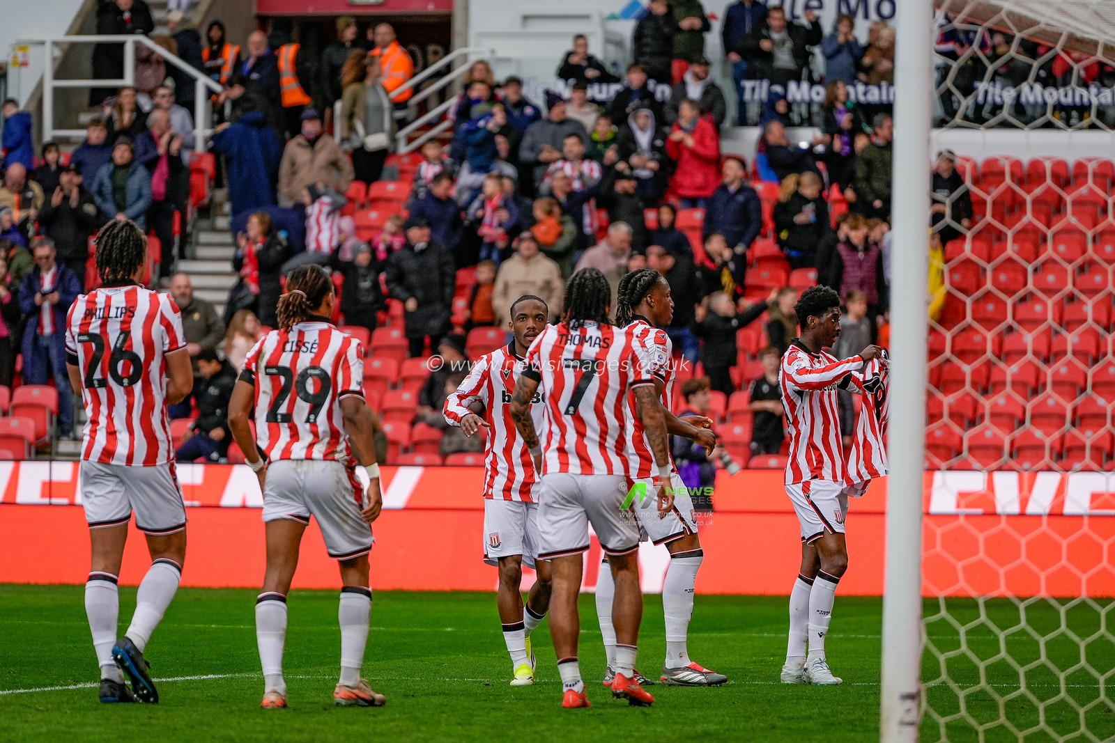 Jesurun Rak-Sakyi of Stoke City celebrates his goal to make it  1-0 by holding an Oliver Royles memorial shirt during the Sky Bet Championship match Stoke City vs Sheffield Wednesday at Bet365 Stadium, Stoke On Trent, United Kingdom on 03 April 2026

(Photo by Maynard Manyowa/News Images)