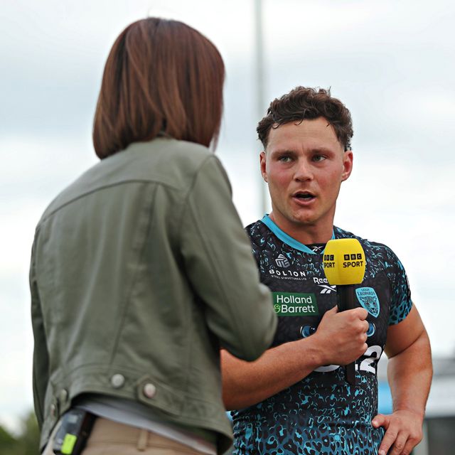 Lachlan Lam of Leigh Leopards is interviewed after the Betfred Super League Round 14 match Wakefield Trinity vs Leigh Leopards at DIY Kitchens Stadium, Wakefield, United Kingdom, 15th June 2025

(Photo by Sam Eaden/News Images)