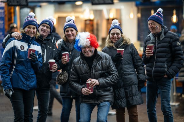 France fans enjoy the pre match atmosphere ahead of the 2025 Guinness 6 Nations match England vs France at Allianz Stadium,, Twickenham, United Kingdom, 8th February 2025

(Photo by Craig Thomas/News Images)