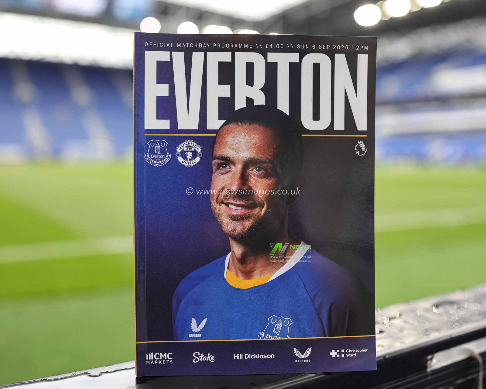 Jack Grealish of Everton on the front cover of todays official match day program during the Premier League match Everton vs Manchester United at Hill Dickinson Stadium, Liverpool, United Kingdom on 06 September 2026

(Photo by Mark Cosgrove/News Images)