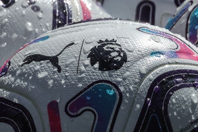 The Premier League logo on the Puma official match ball during the Premier League match Everton vs Manchester United at Hill Dickinson Stadium, Liverpool, United Kingdom on 06 September 2026

(Photo by Mark Cosgrove/News Images)