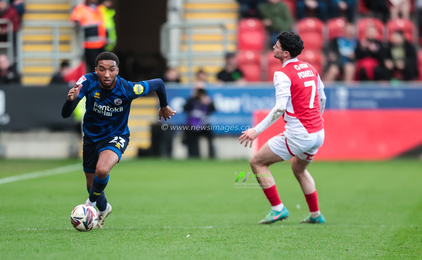 Bradley Ibrahim of Crawley Town breaks with the ball during the Sky Bet League 1 match Rotherham United vs Crawley Town at New York Stadium, Rotherham, United Kingdom, 29th March 2025

(Photo by Richard Bierton/News Images)