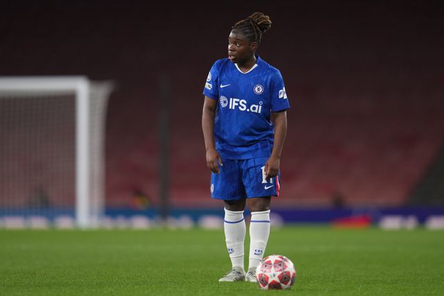 Sandy Baltimore of Chelsea over the ball during the UEFA Women's Champions League Quarter-finals match Arsenal vs Chelsea at Arsenal Stadium, London, United Kingdom on 24 March 2026

(Photo by Harvey Murphy/News Images)