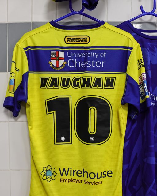 The match shirt of Paul Vaughan of Warrington Wolves who makes his 300th career appearance during the Betfred Super League Round 20 Leigh Leopards vs Warrington Wolves at Leigh Sports Village, Leigh, United Kingdom, 1st August 2025

(Photo by Mark Cosgrove/News Images)
