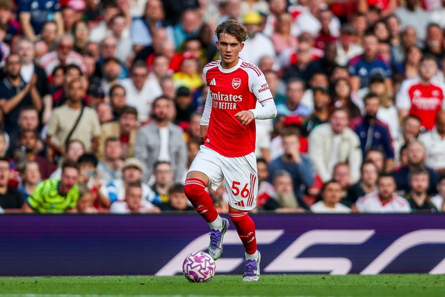 Max Robert Dowman of Arsenal runs with the ball during the Premier League match Arsenal vs Leeds United at Emirates Stadium, London, United Kingdom, 23rd August 2025

(Photo by Izzy Poles/News Images)