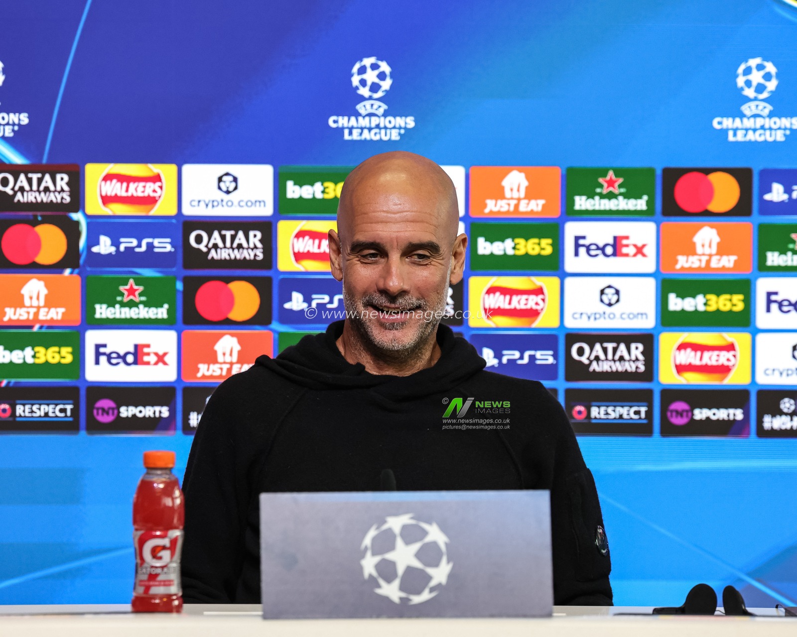 Pep Guardiola manager of Manchester City speaks to the press during the UEFA Champions League press conference Matchday 5 of 8 Manchester City vs Bayer 04 Leverkusen at Etihad Campus, Manchester, United Kingdom, 24th November 2025

(Photo by Mark Cosgrove/News Images)

*** GER AUT SUI OUT ***